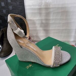 Lauren Lorraine Silver Sparkle Wedges